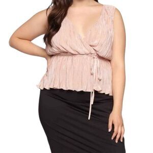 Fashion Nova City Girl Wrap Tie Top Women’s Size 1Xlarge Blush Pink Sleeveless